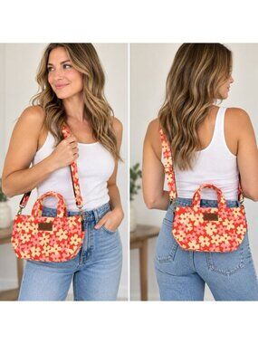 Maika Mini Tote Bag Floral Orange Pink Crossbody Shoulder Bag Adjustable NWT